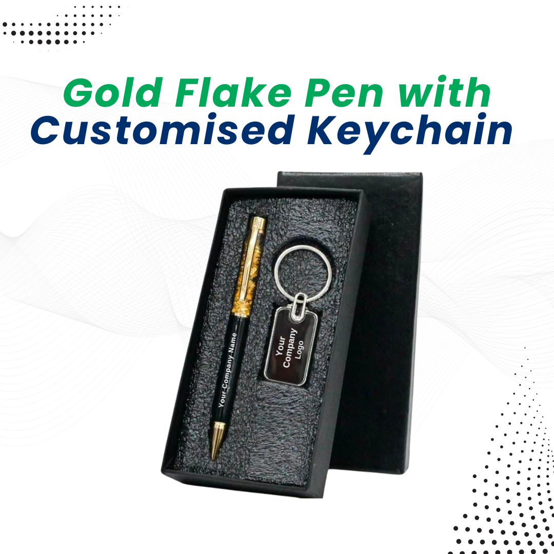 Gold Flake Pen with Customised Keychain – A Luxurious Corporate Gift Set