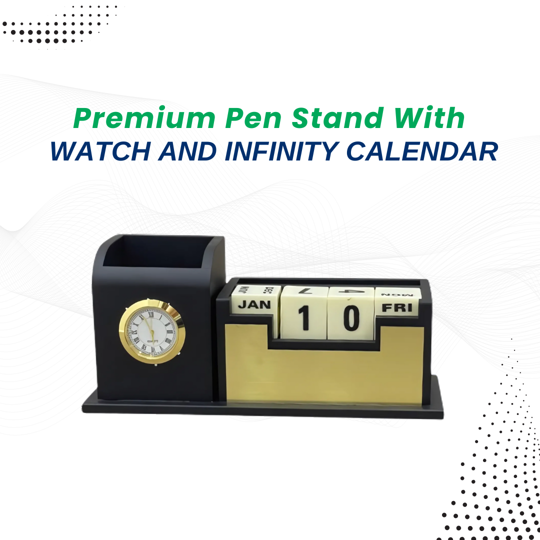 Premium Pen Stand With Watch and infinity Calendar